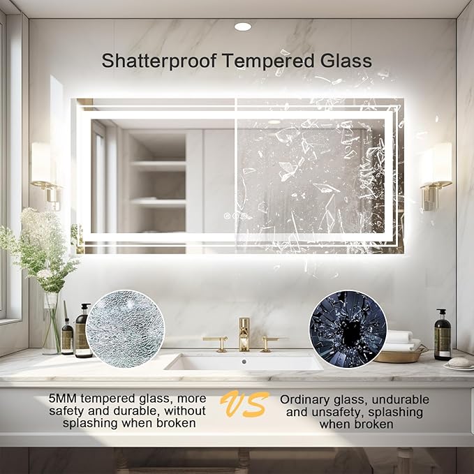 WTTY 84''x32'' LED Bathroom Mirror with Lights, Large Dimmable Led Mirror for Bathroom with Front + Backlight, Lighted Bathroom Vanity Mirrors for Wall with Anti-Fog, Memory, Shatter-Proof, ETL Listed