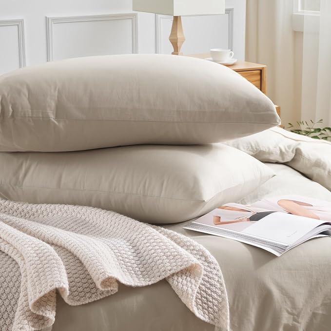 NEXHOME PRO Twin Duvet Cover Set – 100% Certified Organic Cotton with Washed Feel & Linen-Like Texture, Comfortable & Breathable, Home Bedding Set Light Linen (No Comforter)