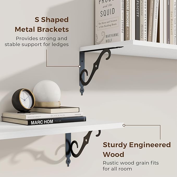RICHFOCUS 12 Inch Deep Floating Shelves for Wall, 24" W x 12" D Wood Wall Shelves Set of 2, Wide Floating Shelves for Living Room, Bedroom, Kitchen, Bathroom and Decor Storage, White