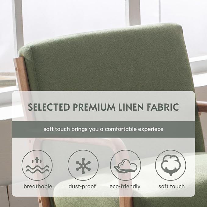 ANJ Mid Century Modern Accent Chair, Comfy Fabric Reading Chair with Solid Wood Frame, Easy Assembly Armchair for Living Room Blackish Green