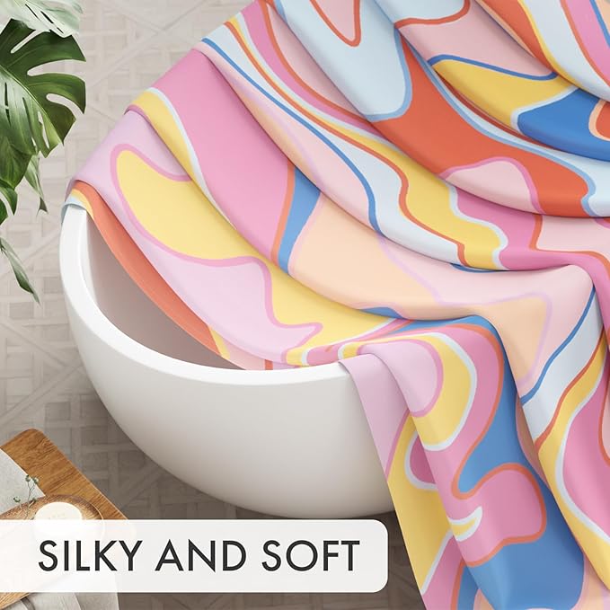 AmazerBath Shower Curtain, Abstract Pink Cloth Shower Curtain Sets with 12 Shower Curtain Hooks, Rustic Colorful Fabric Shower Curtain, Cute Washable Farmhouse Bathroom Shower Curtain, 72x72 Inches