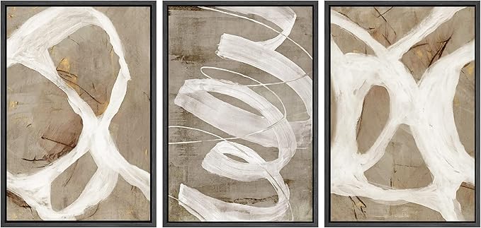 SIGNWIN Framed Canvas Print Wall Art Set White Brown Pastel Paint Strokes Shapes Abstract Illustrations Modern Art Decorative Nordic Chic for Living Room, Bedroom, Office - 24"x36"x3 Black