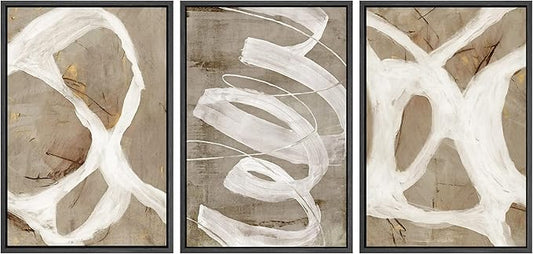 SIGNWIN Framed Canvas Print Wall Art Set White Brown Pastel Paint Strokes Shapes Abstract Illustrations Modern Art Decorative Nordic Chic for Living Room, Bedroom, Office - 24"x36"x3 Black
