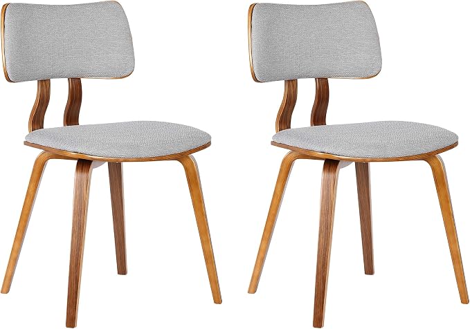 Armen Living Jaguar Mid-Century Dining Chair in Walnut Wood and Gray Fabric - Set of 2