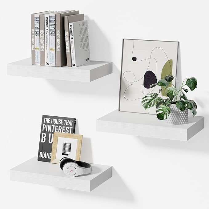 Floating Shelves for Wall, White Small 11.8" Bathroom Wall Shelves and Floating Shelf for Storage, Display Shelf for Home Decor, Perfect Over Toilet and Bedroom or Living Room, 3-Pack
