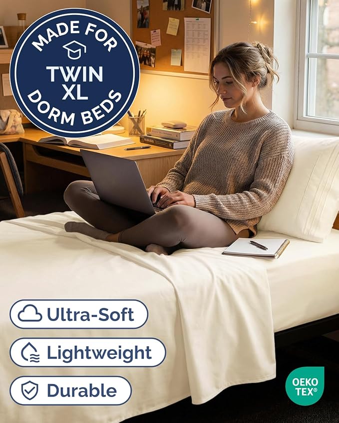 Twin XL Size 3 Piece Sheet Set - Comfy Breathable & Cooling Sheets - Hotel Luxury Bed Sheets for Women & Men - Deep Pockets, Easy-Fit, Soft and Wrinkle Free Sheets - Off White Oeko-Tex Bed Sheet Set