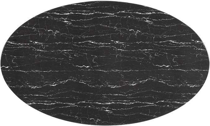 Modway Lippa Oval 78" Mid-Century Modern Artificial Marble Dining Table in Gold Black