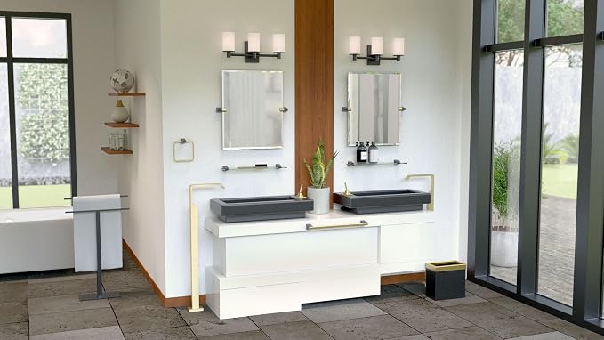 Gatco 5670 A-Line Towel Bar, 24 Inch, Brushed Brass Matte Black Combo