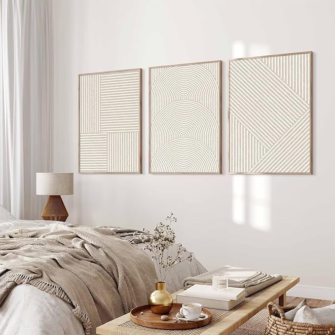 Beige Abstract Wall Art Pictures Set of 3 Boho Modern Canvas Wall Decor Neutral Line Wall Art Minimalist Art Abstract Beige Prints Painting Modern Artwork for Living Room Bedroom 24x36 Inch Unframed