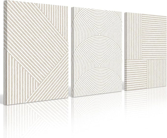 Beige Abstract Wall Art Pictures Boho Modern Canvas Wall Decor Neutral Line Wall Art Minimalist Art Abstract Beige Prints Painting Modern Artwork for Living Room Bedroom 12x16x3 Inch Ready to Hang
