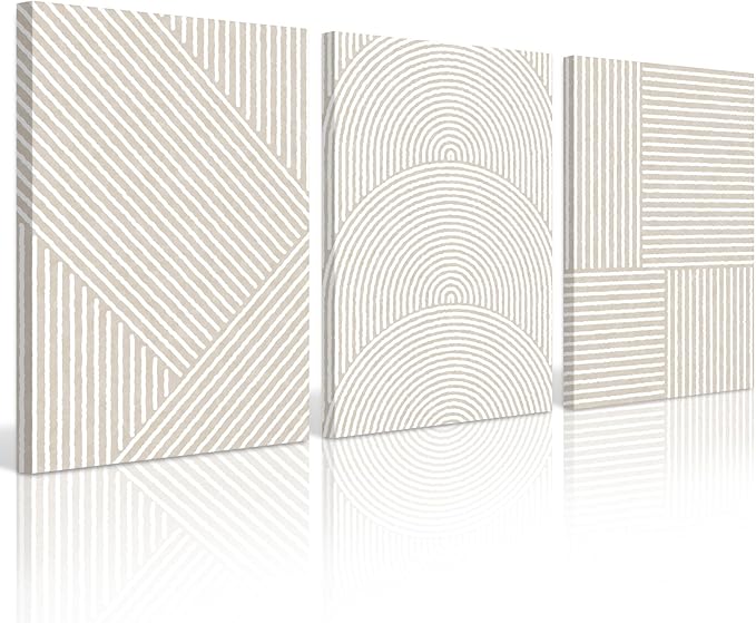Beige Abstract Wall Art Pictures Boho Modern Canvas Wall Decor Neutral Line Wall Art Minimalist Art Abstract Beige Prints Painting Modern Artwork for Living Room Bedroom 16x24x3 Inch Ready to Hang