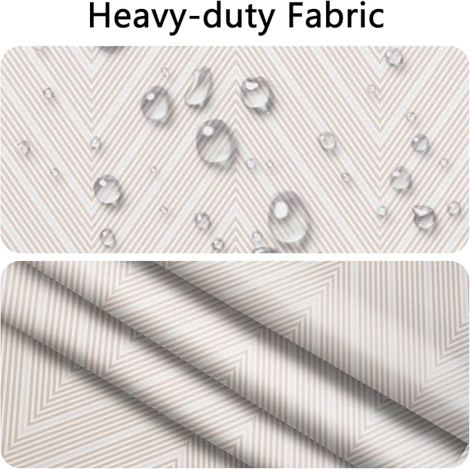 No Hook Shower Curtain with Snap in Fabric Liner - Beige and White Minimalist Chevron Pattern, Waterproof Double Layers for Modern Farmhouse Bathroom, See Through Top Window, 71x74 Inches