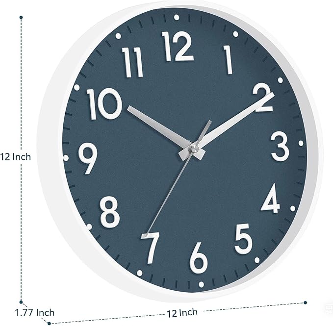 Mosewa Wall Clock 12 Inch, Battery Operated Silent Non-Ticking Modern Analog Clock Decorative for Kitchen, Bedroom, Office, Living Room(Azure Blue)