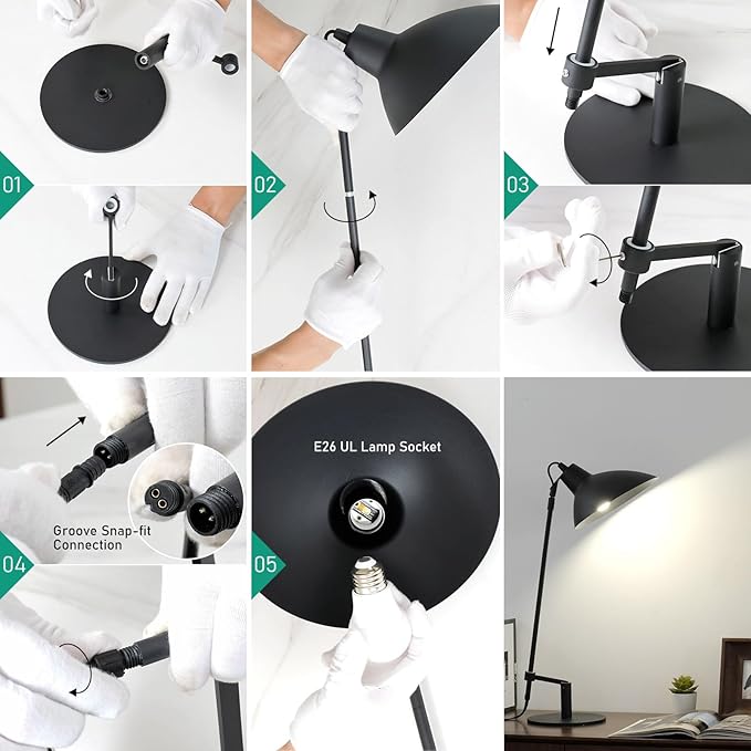 Desk Lamp Modern Industrial 100% Metal Adjustable Table Lamp 24", Natural Light (4000K) with Dimmer, Ideal for Office Bedroom Study Room Living Room Nightstand Bedside Lamps Sand Black