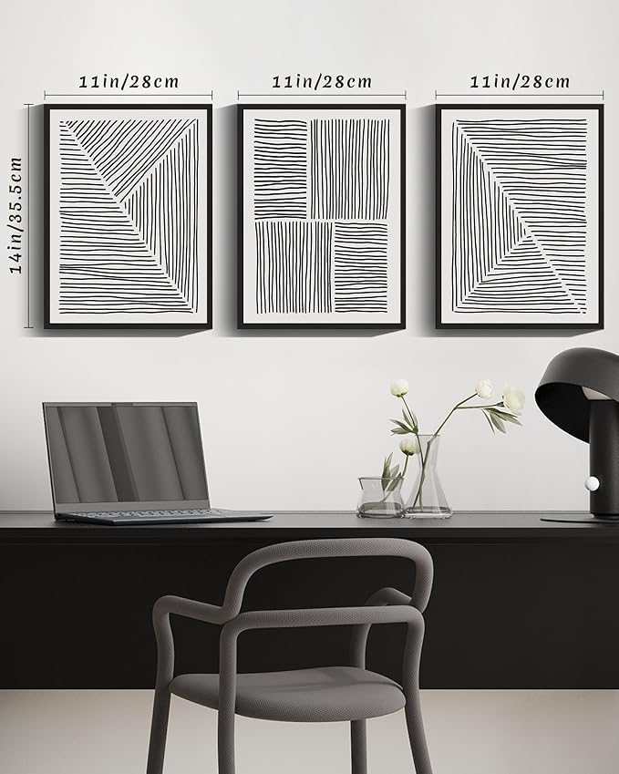Drsoum Mid-Century Modern Framed Wall Art Minimalist Abstract Boho Black Line Wall Decor Geometric Artwork Kitchen Dining Room 11x14in Black Framed