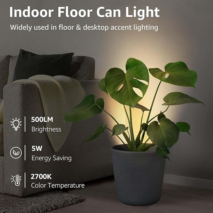 SUNVIE 2 Pack Uplighting Indoor Floor Can Light, Uplights Indoor Floor Up Lighting Indoors with 2700K GU10 Bulbs 5W Up Lights Indoor for Home Plant Tree, 5.9 FT UL Listed Plug Cord &Foot Switch