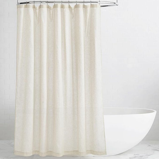 KGORGE Natural Linen Shower Curtain for Bathroom - Linen Blend Button Hole Semi Sheer Lightweight Waterproof Shower Curtains for Bathtub, 72 x 96 inches Long, Hooks Included
