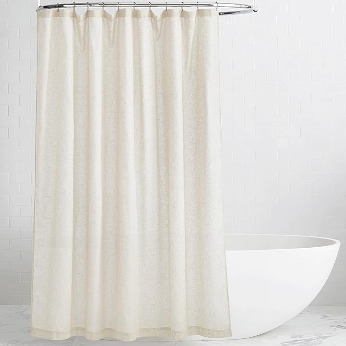 KGORGE Natural Linen Shower Curtain for Bathroom - Linen Blend Button Hole Semi Sheer Lightweight Waterproof Shower Curtains for Bathtub, 72 x 84 inches Long, Hooks Included