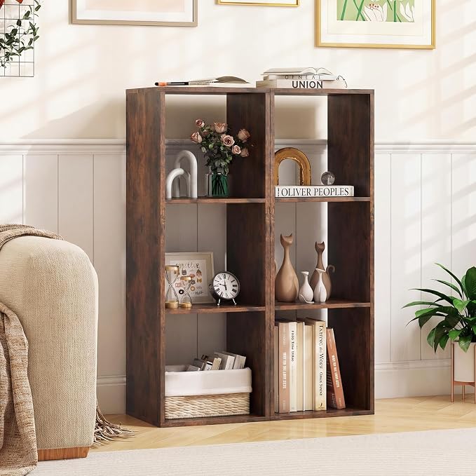 Tangkula 3-Cube Bookcase, 4-Tier Bookshelf with Open Compartments, Freestanding Cube Storage Organizer with Anti-Toppling Kits, Modern Display Shelf for Living Room, Study (1, Rustic Brown, 3-Cube)