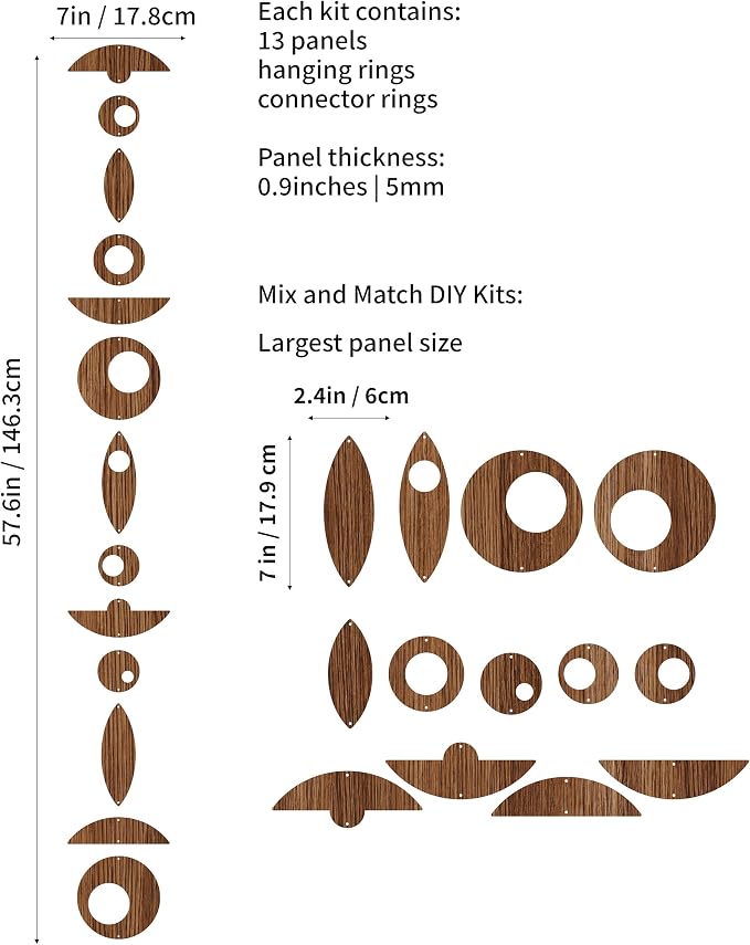 13PCS Retro Mid Century Modern Wall Art MCM Decor for Living Room Bedroom Kitchen Study, Walnut Wood Texture 16.5"x51.3"