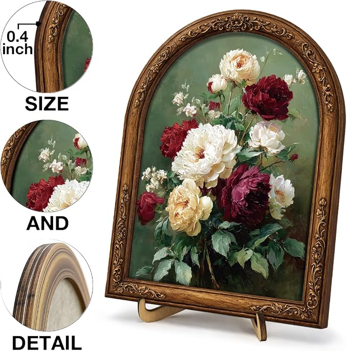 Vintage Rose Wall Art Sign for Home Decor, Arch Frame Floral Wooden Tabletop Decor, Romantic Farmhouse Shelf Decoration, 8x10 Inch