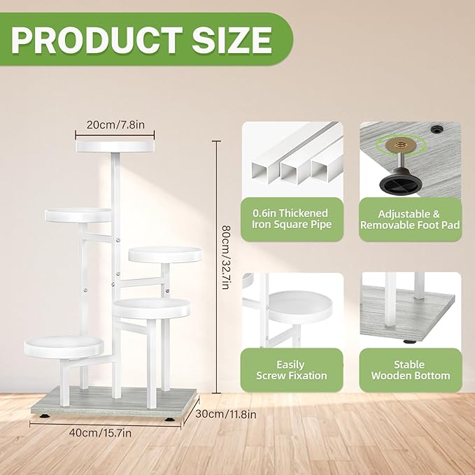 iDavosic.ly 5 Tier Plant Stand Indoor, Tiered Corner Metal Wood Multiple Flower Holder Shelf, Tall Orchid Display Rack for Patio Porch Living Room Balcony Outdoor, White