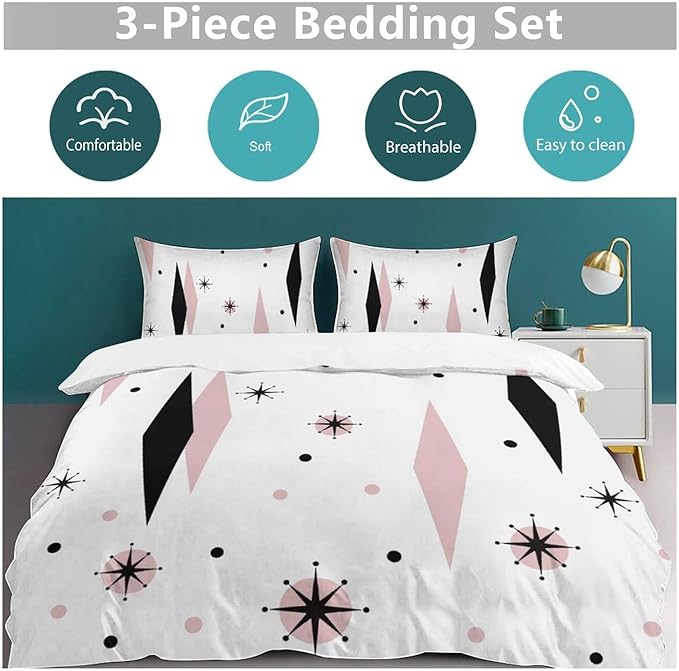 Mid Century Duvet Cover Sets Aesthetic Abstract Geometric Mid Century Retro Printed Lightweight Soft Quilt Cover Minimalist Soft Microfiber 3 Piece (1 Duvet Cover 90x90in + 2 Pillow Sham 20x30in)
