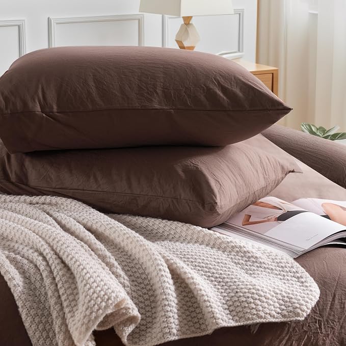 NEXHOME PRO Oversized King Duvet Cover Set – 100% Certified Organic Cotton with Washed Feel & Linen-Like Texture, Comfortable & Breathable, Home Bedding Set Dark Brown (No Comforter)