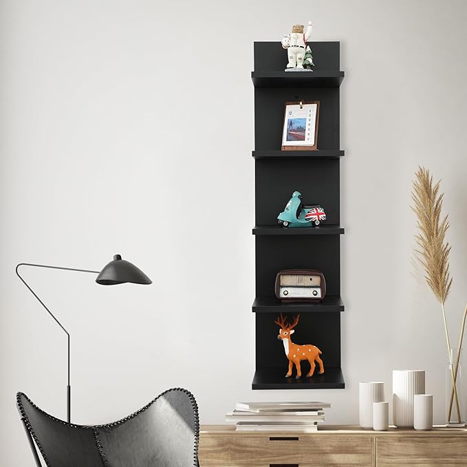 5 Tier Wall Shelf Unit,Vertical Column Shelf Floating Storage Home Decor Organizer,Display Floating Shelf for Bedroom, Living Room,Vanity -2 Pcs(Black)
