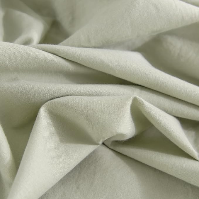 NEXHOME PRO Duvet Cover Set Super Queen 92"x98" Linen Feel Textured Organic Natural 100% Washed Cotton Duvet Cover 3 Pieces Bedding Set Zipper Closure, Breathable, Mint Green (No Comforter)