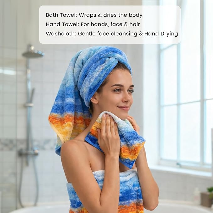 SEMAXE 12-Piece Family Bathroom Towel Set - 100% Cotton, 4 Bath Towels, 4 Hand Towels, 4 Washcloths, Ultra-Soft and Super Absorbent, Lighter Weight