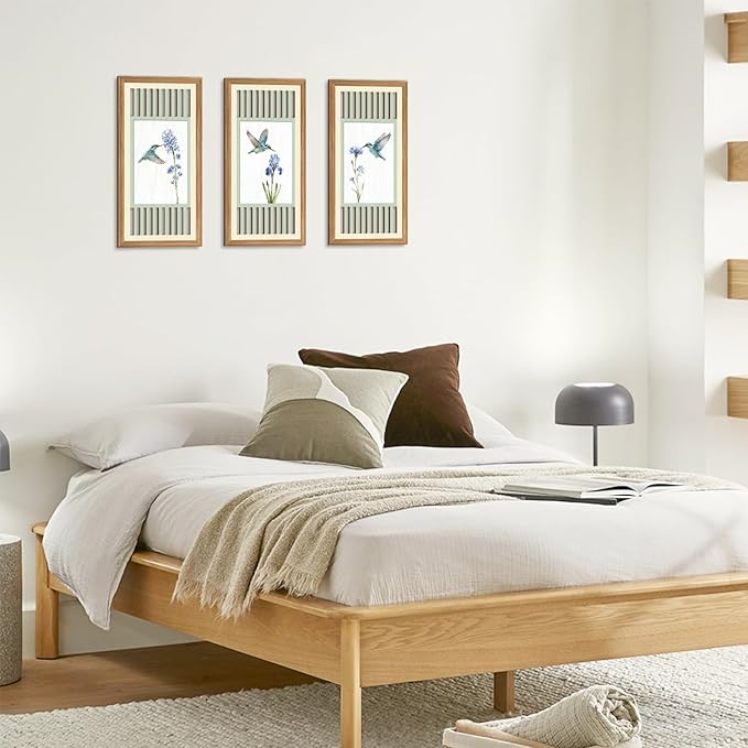 IARTTOP Vintage Floral Hummingbird Sage Green Wall Art Set of 3 Nature Floral Artwork Farmhouse Birds Wooden Wall Decor Country Cottagecore Home Decor for Living Room Bedroom 8 x16Inch Unframed