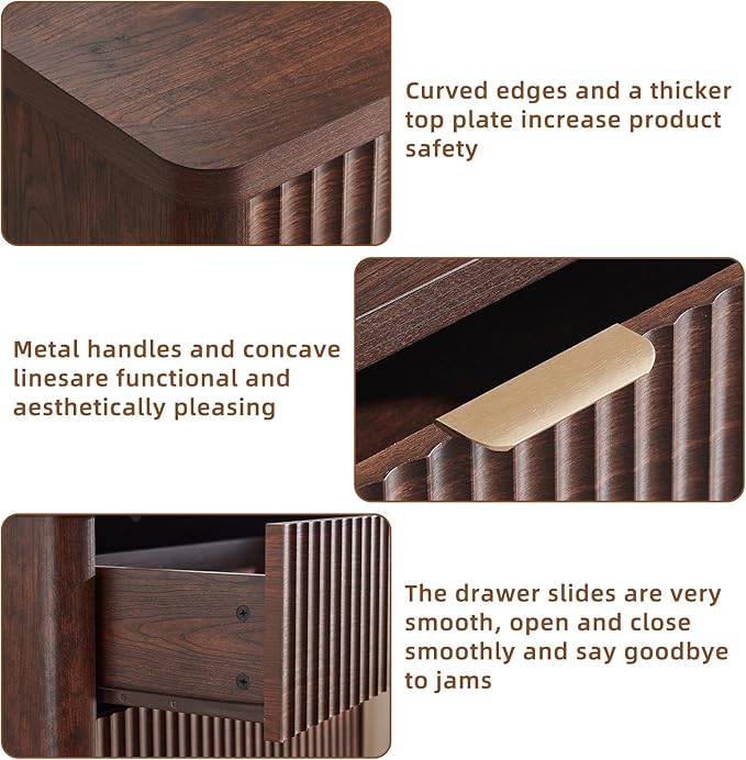LEYAOYAO Fluted 5 Drawers Dresser Set of 2, 41" Tall Modern Chest of Drawers with Metal Handle, Curved Profile Dresser TV Stand, Wooden Drawer Organizer for Bedroom, Living Room, Hallway, Walnut