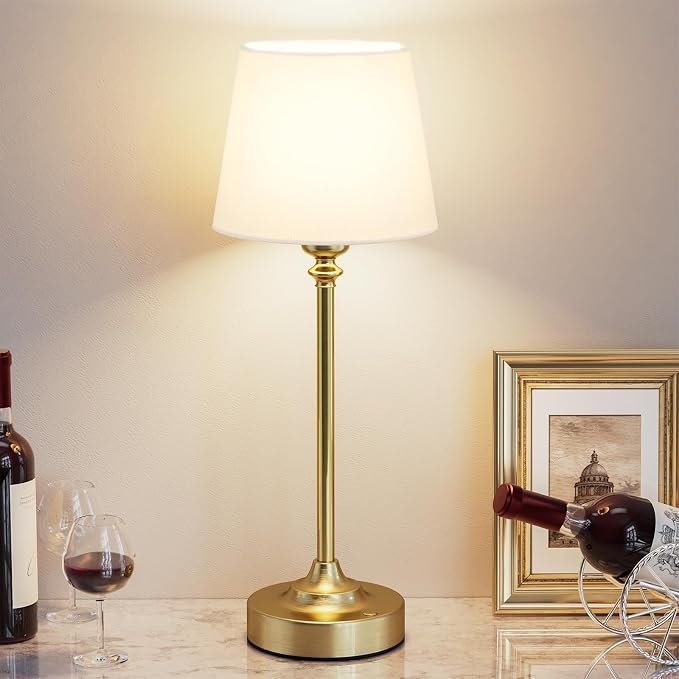Cordless Table Lamp Rechargeable Gold - 1 Pack Brass 4000mAH Battery Operated Lamp for Decor, 3000K Stepless Dimming Touch Control Wireless Lamp for Bedroom, Dining Table, Counter, Living Room