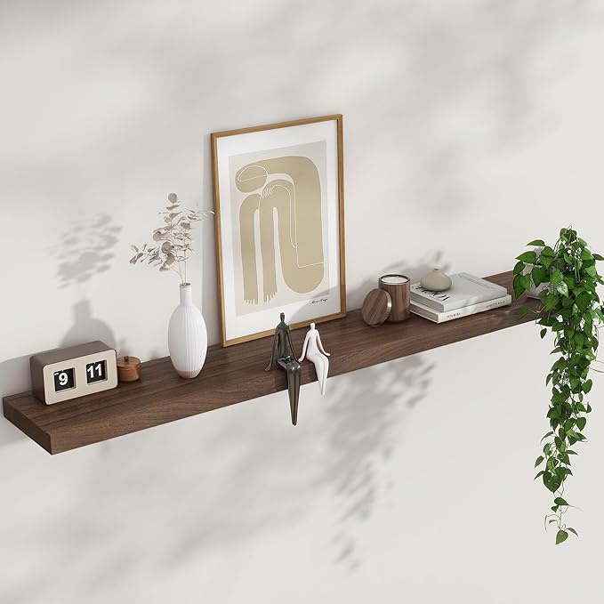 Floating Shelves for Wall, USA-Sourced Sapele Wood 55 Inch Long Wall Shelves, Natural Wooden Mounted Picture Ledge Shelf, Nursery Book Storage Shelf Kids Bookshelf, Display Shelf for Bathroom