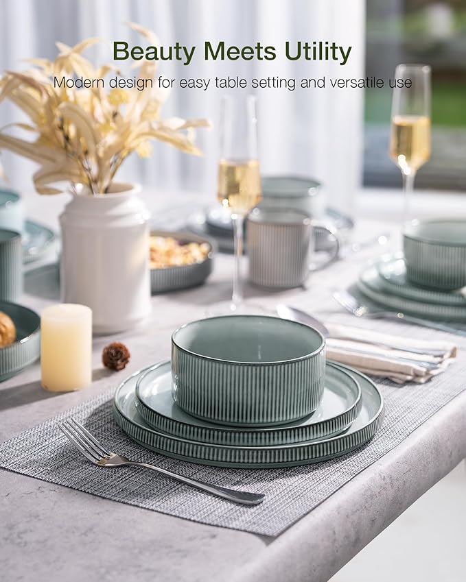 Famiware Star Plates and Bowls Sets, Modern Stoneware Dinnerware Sets for 8, 24-Piece Kitchen Dish Set - Microwave and Dishwasher Safe, Chip and Scratch Resistant, Smoky Blue