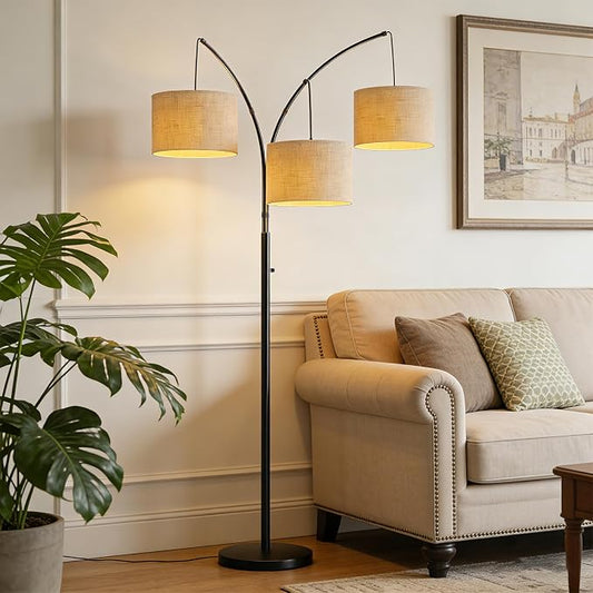 80 Inch Arc Floor Lamp with Remote Control, 3-Light Dimmable Standing Lamp for Living Room, 2400LM Super Bright Tree Lamp for Bedroom, Modern Tall Floor Lamp with Adjustable Arms&Weighted Base