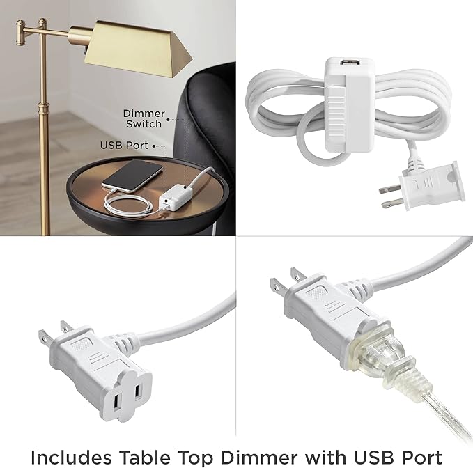 360 Lighting Dawson Traditional Farmhouse Pharmacy Lamps Floor Standing with USB Charging Port 55" Tall Brass Gold Metal Dome Shade Adjustable Boom Arm for Living Room Reading House Bedroom Office
