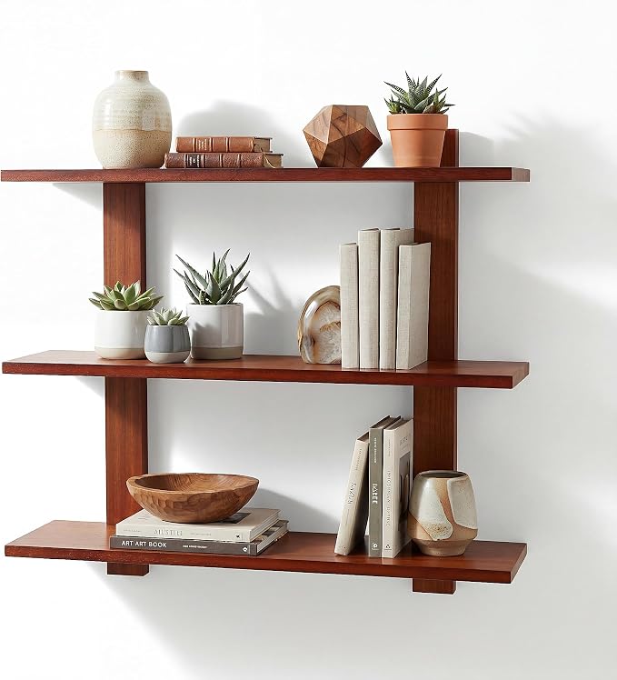 PHOENANCEE 3 Tier Floating Shelves,Long Wall Shelf,Over The Toilet Shelves Bathroom Hanging Display Storage Rustic for Living Room Bedroom Kitchen Office Coffee Bar Decor Decorative,24 Inch