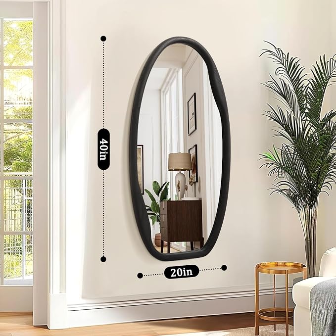 JJUUYOU Irregular Wall Mirror Black Wood Frame Mirrors for Wall 40"X20" Large Asymmetrical Hanging Mirror Modern Horizontal or Vertical Mirrors for Living Room Bathroom Entryway Bedroom Farmhouse