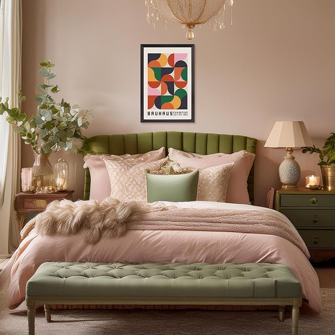 LZMXWX Vintage Bauhaus Exhibition Poster July 23 1923 Geometric Abstract Design With Colorful Shapes Canvas Wall Art Maximalist Prints For Home Bedroom Dorm Wall Decor 8x12in Black Framed Flat