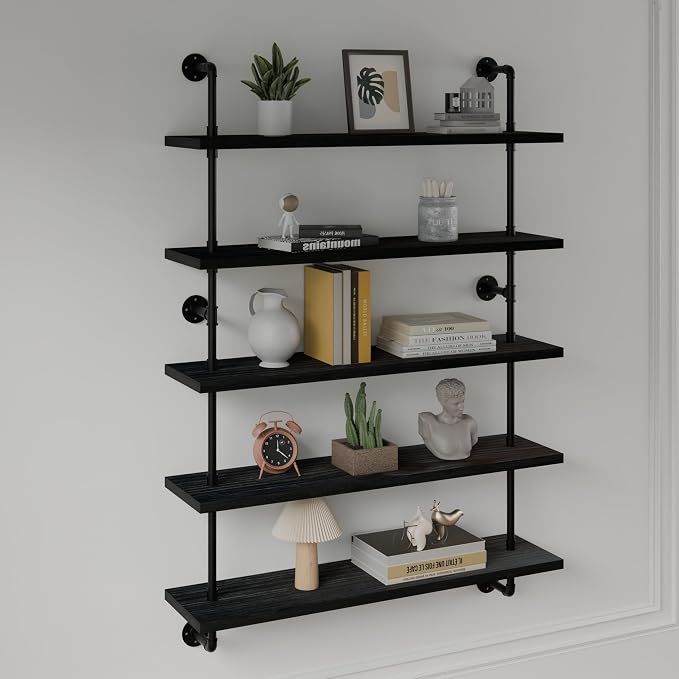 HDDFER Floating Shelves for Wall Living Room Shelves Bookshelf Industrial Pipe Shelving Shelf Real Wood Planks 36 inch Rustic Wall Shelves Hanging Bookshelves Farmhouse Kitchen Bar Shelving