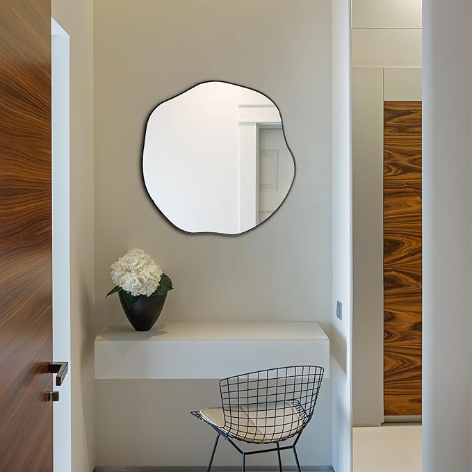 POZINO Irregular Mirror, 20" Asymmetrical Wall Mirrors, Scalloped Rounded Mirror, Modern Frameless Abstract Mirrors for Living Room Bedroom Bathroom Entryway Hallway Fireplace