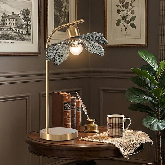 Mid Century Modern Table Lamp, Gold Touch Control Desk Lamp with Dark Green Glass Shade, Small Vintage Bedside Lamp for Living Room Bedroom Nightstand End Table