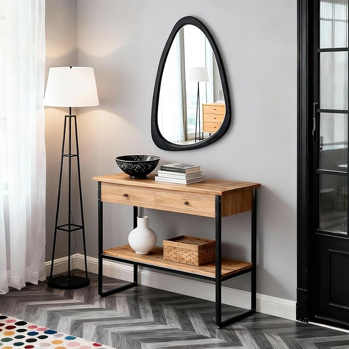 Asymmetrical Mirror, Irregular Wall Mirror, Wood Frame Decorative Mirror for Bedroom, Living Room, Entryway, Hallway, Mid Century Modern and Boho Home Decor, Abstract Wall Mirror 30" H x 20" W