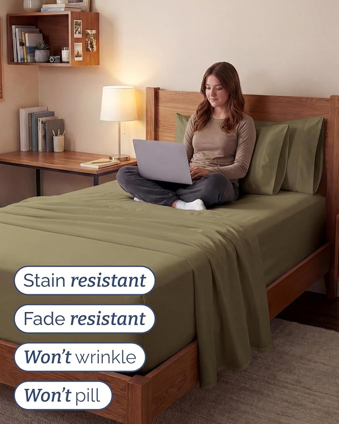 Extra Deep Twin XL Sheet Set - 4 Piece College Dorm Bed Sheets Set with Extra Deep Pockets - Ultra-Soft, Comfy & Breathable Bedding for Women, Men, Kids & Teens - Wrinkle Free & Fade Resistant - Khaki