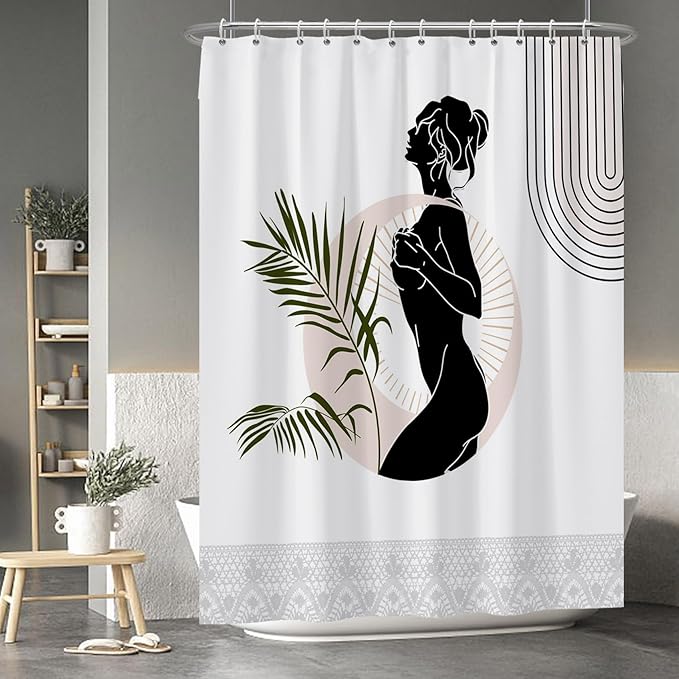 Baocicoo Black Abstract Woman Shower Curtain Boho Mid Century Minimalist Shower Curtain for Bathroom Hostel Hotel Cubicle Bathroom Decorations Waterproof Curtain for Bathroom with Hooks 72x96 Inches