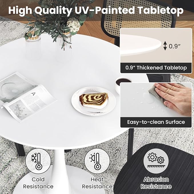ERGOMASTER 5-Piece Round Dining Table Set for 4, Kitchen Table and Chairs, 32'' Tulip Table & Modern DSW Chair for Home, Small Spaces, Apartments, White