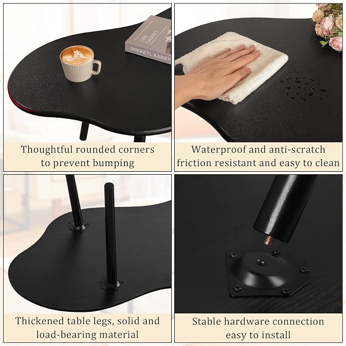 Small Coffee Tables Cloud Coffee Table for Small Spaces Mid-Century Modern Living Room Table Wooden Irregular Low Floor Desk for Apartment Reception Room Charcoal Black