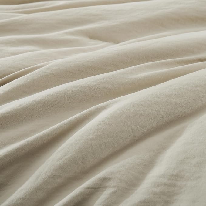 WRENSONGE Light Oatmeal Super King Comforter Set, 7 Pieces Soft Microfiber Comforters with Fitted Sheet, Flat Sheet, 2 Pillow Shams, and 2 Pillowcases- Warm Bedding Sets Super King for All Season